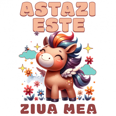 COPII - Sticker Adeziv Autocolant Personalizat Unicorn Vesel cu Flori – Cadou Personalizat pentru Ziua Mea