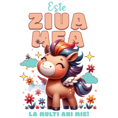 COPII - Sticker Adeziv Autocolant Personalizat Unicorn Vesel cu Flori – Cadou Personalizat pentru Aniversări și Copii
