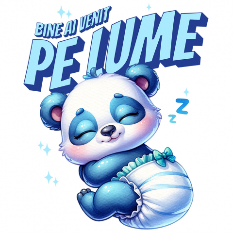 Familie - Sticker Adeziv Autocolant Personalizat Cadou Personalizat „Bine Ai Venit Pe Lume” | Urs Panda Bebe Cu Scutec