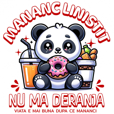 MANCARE - Sticker Adeziv Autocolant Personalizat Cadou personalizat urs panda cu gogoasă glazurată | Mesaj haios și dulciuri pentru familie