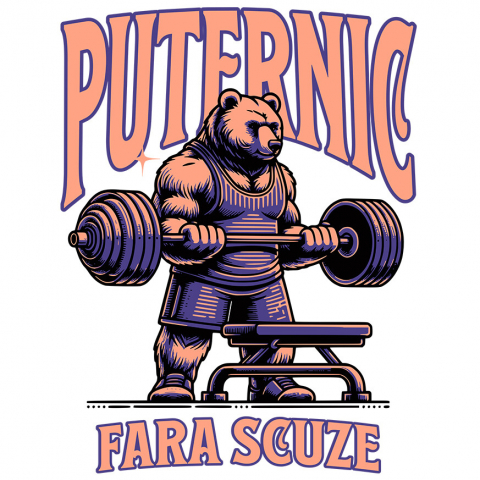 SPORT - Sticker Adeziv Autocolant Personalizat urs puternic, urs la sală, ridicat greutăți, antrenament fitness, tricou sport personalizat, cadou pentru sportivi, maiou de forță, urs culturist, design sală de forță, cadouri pentru tati și prieteni