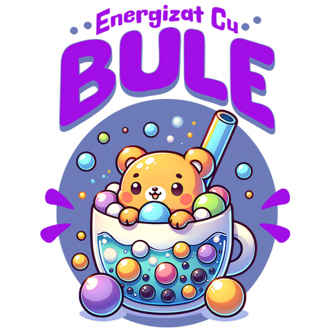 Sticker Adeziv Autocolant Personalizat „Ursuleț Maro de Pluș cu Pahar de Ceai și Bule – Cadou Personalizat Energizat cu Bule”