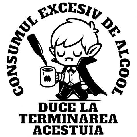 Sticker Personalizat - Sticker Adeziv Autocolant Personalizat Cana Amuzantă cu Vampir Haios – Mesaj despre Alcool și Energia Pierdută