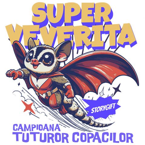 Cadouri Pentru Ea - Sticker Adeziv Autocolant Personalizat Veverița Cu Aripi Și Costum Roșu – Cadou Personalizat „Super Veverița Campioana Tuturor Copacilor”