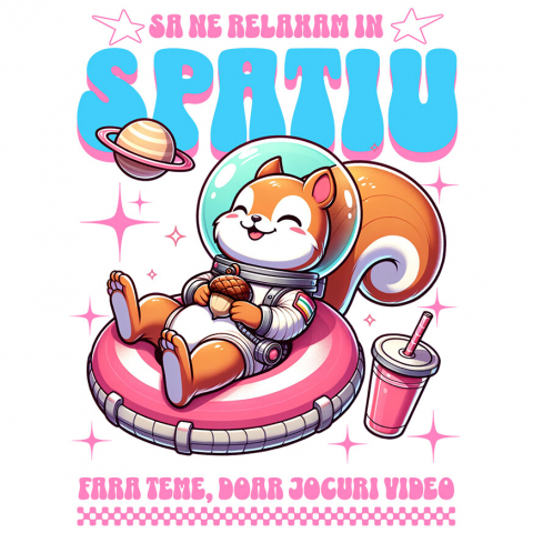 COPII - Sticker Adeziv Autocolant Personalizat Veveriță în Costum Spațial pe Gogoasă Roz – Cadou Amuzant pentru Copii și Familie