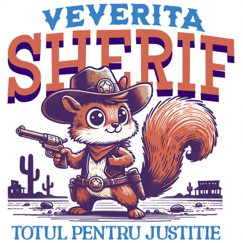 Sticker Adeziv Autocolant Personalizat Veveriță Justițiară cu Palarie și Pistol - Cadou Perfect pentru Copii și Familie