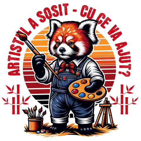 COPII - Sticker Adeziv Autocolant Personalizat Vulpe Artistă cu Pensulă – Cadou Personalizat pentru Copii și Familie