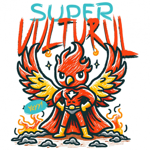 Supereroi - Sticker Adeziv Autocolant Personalizat Vultur Desenat Roșu Cu Costum De Super Erou – Cadou Personalizat „Super Vultur”