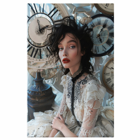 Acord Perfect al Femeii cu Ceasurile - Rochie din Dantelă - Pictură Digitală, Marime 40x25CM