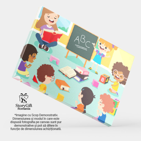 Tablou Canvas Activitate Educativa in Clasa, Copiii Participa la o Lectie Interactiva de Alfabet cu o Invatatoare Pasionata 40x25CM [3]