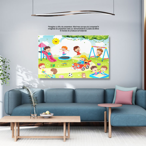 Tablou Canvas Activitate in Parc, Topogan Trambulina, 40x25cm [2]