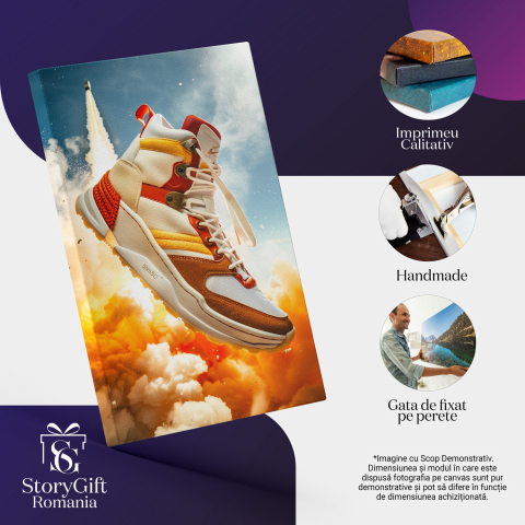 White Adidas Sneakers with Red, Yellow, and Brown Stripes - Digital Painting, Marime 40x25CM [1]