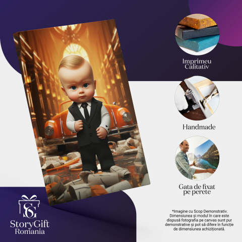 Bebelus Adorabil în Mașină de Epocă Portocalie - Pictură Digitală cu Cartoane Colorate, Marime 40x25CM [1]