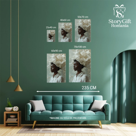 Tablou Canvas Albul și Negru un Contrast Clasic ce Emană Frumusețe și Eleganță Portret Feminin , Pictura Digitala 40x25CM [3]