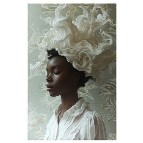 Portret - Tablou Canvas Albul și Negru un Contrast Clasic ce Emană Frumusețe și Eleganță Portret Feminin , Pictura Digitala 40x25CM