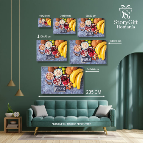 Tablou Canvas alimente bogate in fibre pentru o dieta sanatoasa O combinatie delicioasa de banane, zmeura  Preparate Proaspete si Gusturi Exceptionale 40x25CM [4]