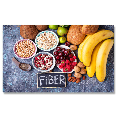 Mâncare - Tablou Canvas alimente bogate in fibre pentru o dieta sanatoasa O combinatie delicioasa de banane, zmeura  Preparate Proaspete si Gusturi Exceptionale 40x25CM