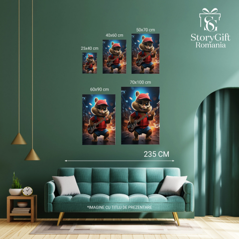 Tablou Canvas - Alvin și Veverițele Cântând la Chitară Roșie: Spectacolul Veverițelor, Marime 40x25CM [2]