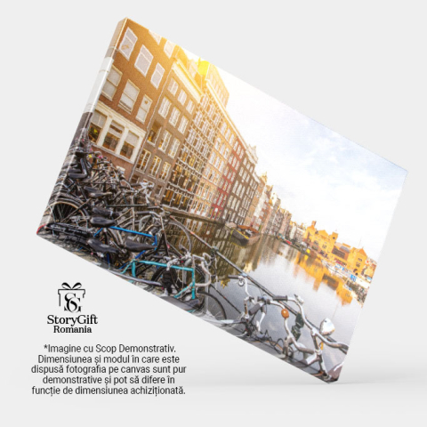 Tablou Canvas Amsterdam Peisaj Urban cu Canale si Cladiri, 40x25cm [3]