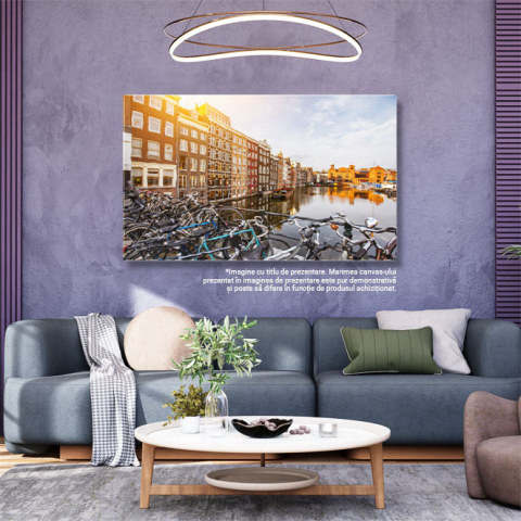 Tablou Canvas Amsterdam Peisaj Urban cu Canale si Cladiri, 40x25cm [2]