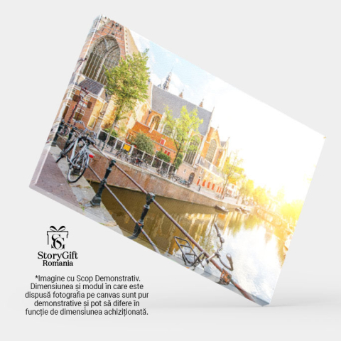 Tablou Canvas Amsterdam Vedere Pitoreasca la Canale si Orasul, 40x25cm [3]