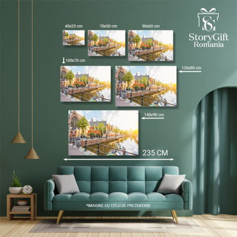Tablou Canvas Amsterdam Vedere Pitoreasca la Canale si Orasul, 40x25cm [4]