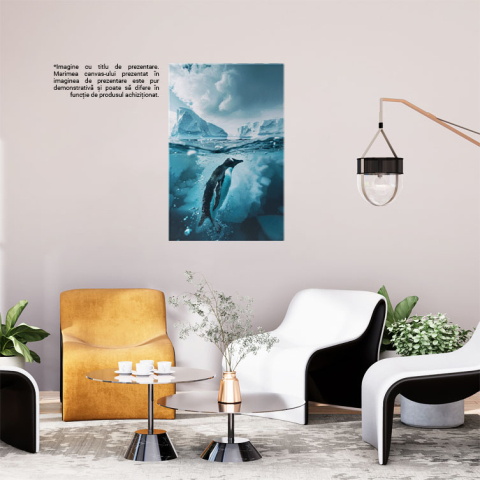 Tablou Canvas: Animalele de la Polul Nord Pinguin în Apă Ruperea Icebergului Peisaj de Iarnă Pictura Digitala 40x25CM [1]