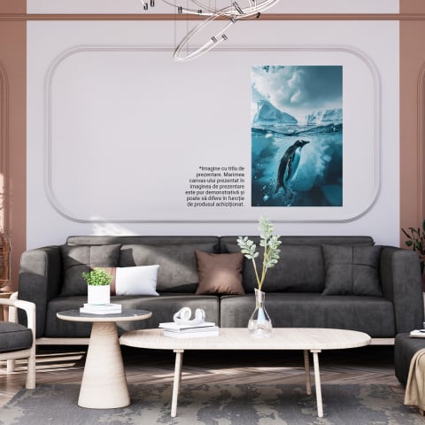 Tabloul canvas cu pinguini în apă și iceberguri, Marime 40x25CM [3]