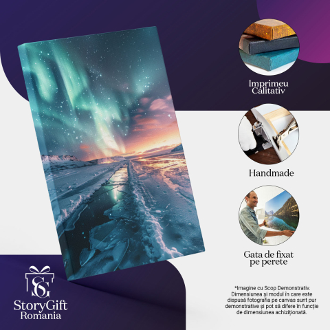 Tablou Canvas: Apa Curată din Munții Acoperiți de Zăpadă Craterele Teritoriului Nocturn Pictura Digitala 40x25CM [2]