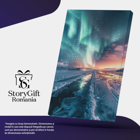 Tablou Canvas: Apa Curată din Munții Acoperiți de Zăpadă Craterele Teritoriului Nocturn Pictura Digitala 40x25CM [4]