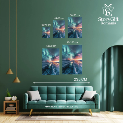 Tablou Canvas: Apa Curată din Munții Acoperiți de Zăpadă Craterele Teritoriului Nocturn Pictura Digitala 40x25CM [3]