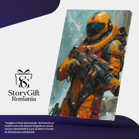 Tablou Canvas Apărătorul Universului în Costum de Astronaut Galben și Armă Gata de Luptă , Pictura Digitala 40x25CM [4]