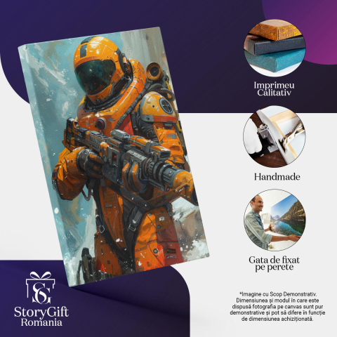 Tablou Canvas Apărătorul Universului în Costum de Astronaut Galben și Armă Gata de Luptă , Pictura Digitala 40x25CM [2]