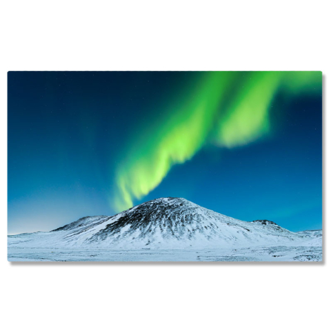 Aurora Boreală - Tablou Canvas Aparitie Aurorii Boreale Peste Munte intr-o Noapte instelata Natura, Peisaj, Aurora Boreala, Noapte, Univers 571 40x25CM