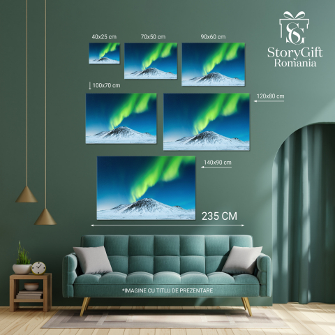 Apariție Aurorii Boreale Peste Munte într-o Noapte Înstelată, Marime 40x25CM [3]