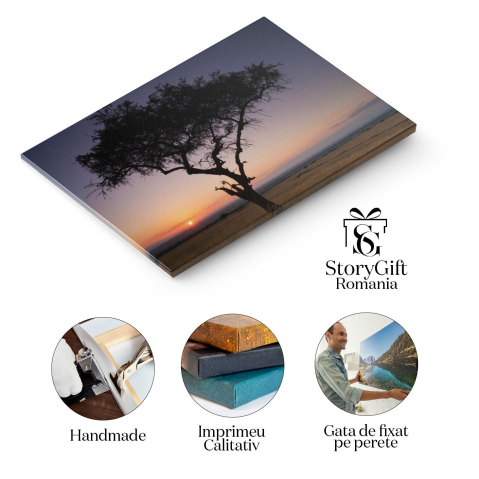 Tablou Canvas: Apus de Soare pe Savana Kenyana - Peisaj African, Silueta, Culoare 40x25CM [1]