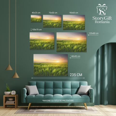 Apus de Soare în Câmpul de Grâu Vara: O Serenitate Rurală, Marime 40x25CM [3]