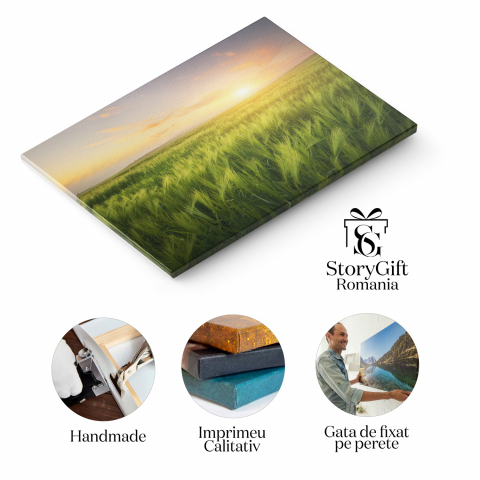 Apus de Soare în Câmpul de Grâu Vara: O Serenitate Rurală, Marime 40x25CM [1]