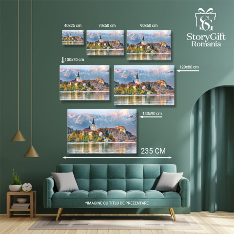 Tablou Canvas Apus la Destinatia Turistica Bled, slovenia, lac, toamna, natura, peisaj, constructie 524 40x25CM [4]