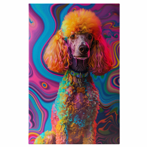 Câini - Armonia Cromatică a unui Poodle - Pictură Digitală a Călătoriei prin Curcubeu, Marime 40x25CM