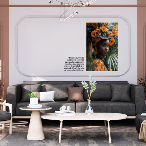 Tablou Canvas Armonia Culorilor în Frumusețea Captivantă a Femeii  cu Piele Cafenie Ornamente Florale , Pictura Digitala 40x25CM [1]