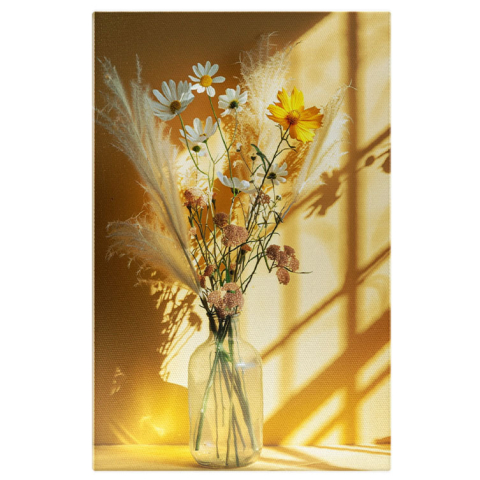 Flori - Tablou Canvas Armonia Formelor Vaza cu Flori în Lumina Dimineții Flori cu Tulpini Lungi , Pictura Digitala 40x25CM