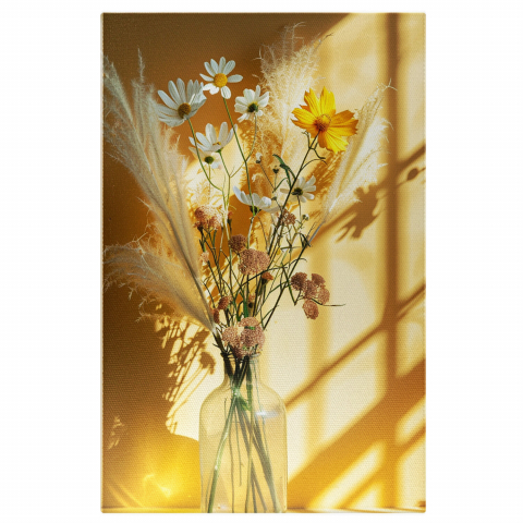 Flori - Vază cu Flori în Lumină de Dimineață - Tablou Canvas Elegant, Marime 40x25CM