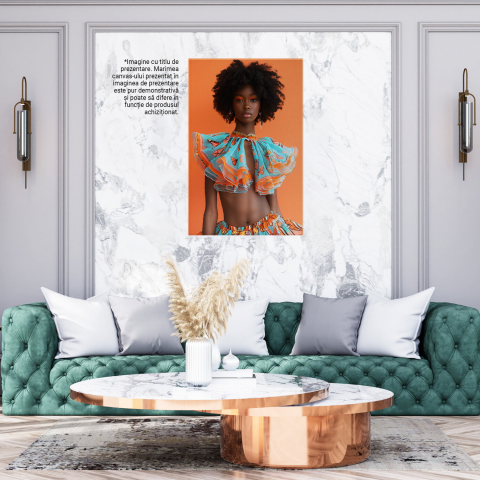 Armonia Hainelor - Tablou Canvas cu Femeia Mulatră în Machiaj Coordonat și Rochie Vaporoasă, Marime 40x25CM [2]