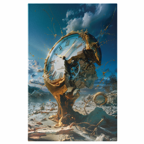 Artă Abstractă - Ceas Vechi Spart pe Suport Auriu, Marime 40x25CM