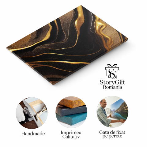 Tablou Canvas: Îmbinare Elegantă de Auriu și Negru în Stil Marmură, Marime 40x25CM [1]