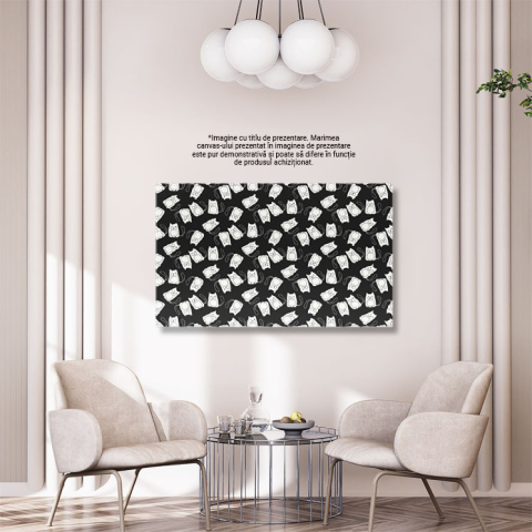 Tablou Canvas: Arta amuzanta, pisica alb-negru intr-un model realizat manual 40x25CM [2]