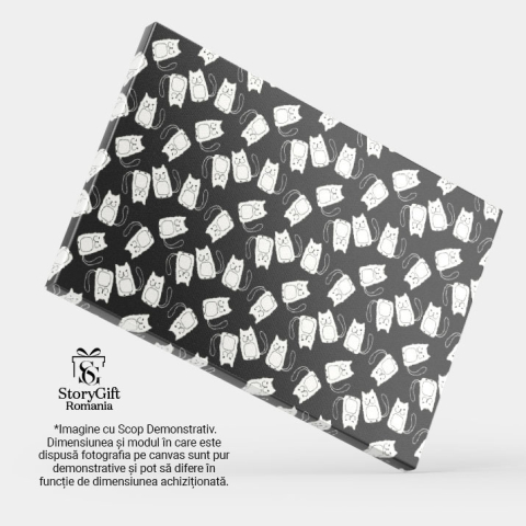 Tablou Canvas: Arta amuzanta, pisica alb-negru intr-un model realizat manual 40x25CM [3]
