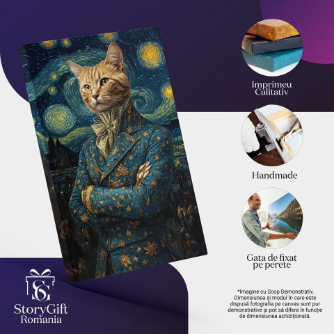  Tablou Canvas Personalizat Arta Van Gogh Cu Stele Aurii Și Guler AristocratMarime 40x25CM [3]