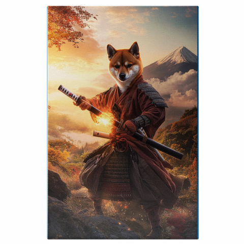 Războinici -  Tablou Canvas Personalizat Asasin Japonez Cu Sabii La Apus Pe MunteMarime 40x25CM